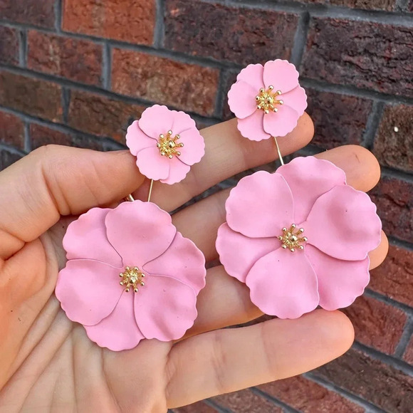 For Love And Lemons Blossom Pink Flower Earrings - Picture 3 of 9